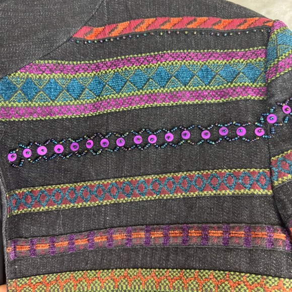 Coldwater Creek Beaded Boho Jacket Women's‎ 12 Black Open Blazer 90s Funky(1348) - Picture 3 of 13